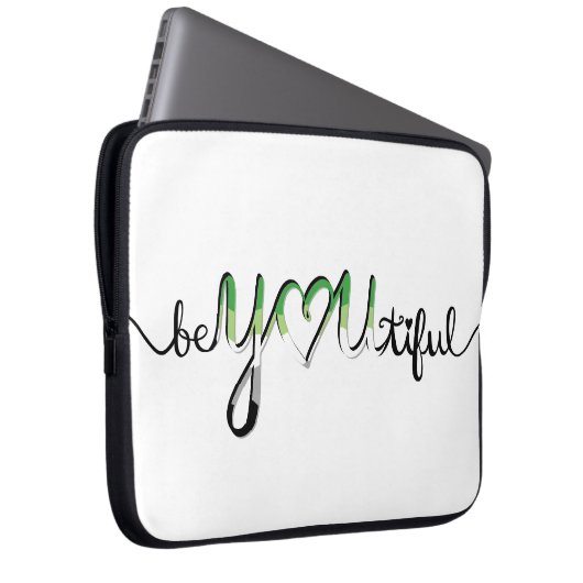 BeYOUtiful Aromantic Aro Pride Flag Lettering Laptopschutzhülle (Vorne Rechts)