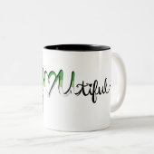 BeYOUtiful Aromantic Aro Pride Flag Lettering Zweifarbige Tasse (VorderseiteRechts)