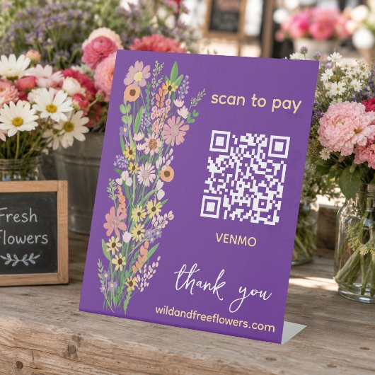 BEZAHLEN PER QR-Code Blumenhändler Handgemalte Blu Sockelschild
