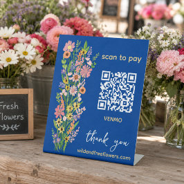 BEZAHLEN PER QR-Code Blumenhändler Handgemalte Blu Sockelschild
