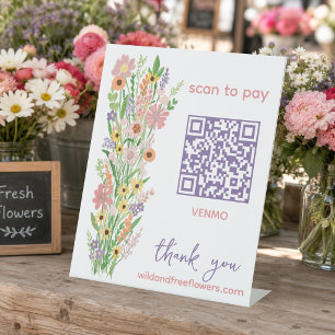 BEZAHLEN PER QR-Code Blumenhändler Handgemalte Blu Sockelschild