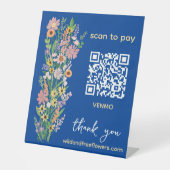 BEZAHLEN PER QR-Code Blumenhändler Handgemalte Blu Sockelschild (Vorderseite)