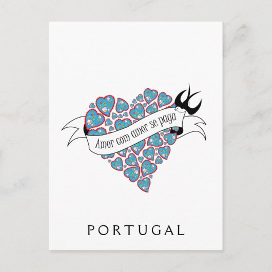Bezahlung der Liebe mit Liebe illustriert portugie Postkarte (Vorderseite)