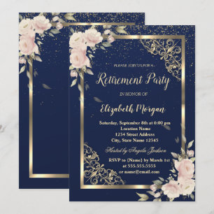 Bezahlung für festes Gold Frame Navy Blue Flowers Einladung