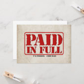 Bezahlung in voller Höhe Karte (Vorderseite/Rückseite Beispiel)