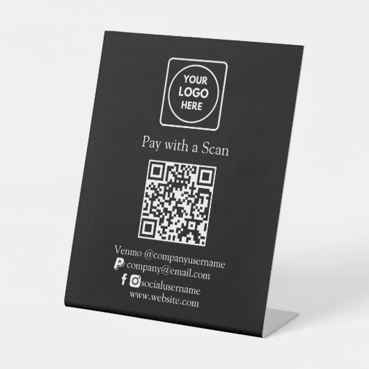 Bezahlung mit schwarzem QR-Code | Venmo Paypal Bus Sockelschild (Vorderseite)