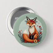 Bezaubernd Blumenfox Holzlandschaft Kunst Button (Vorne & Hinten)
