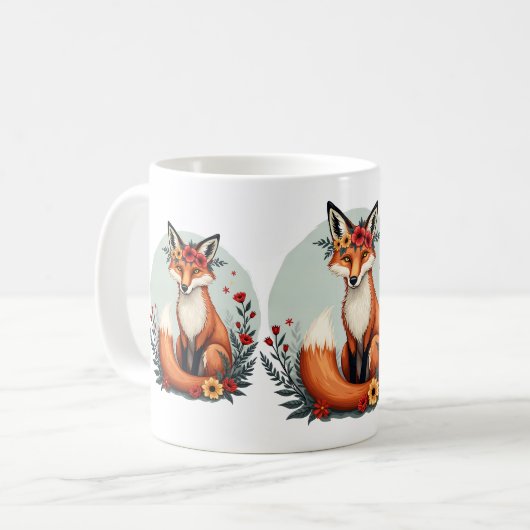 Bezaubernd Blumenfox Holzlandschaft Kunst Kaffeetasse (Vorderseite Links)