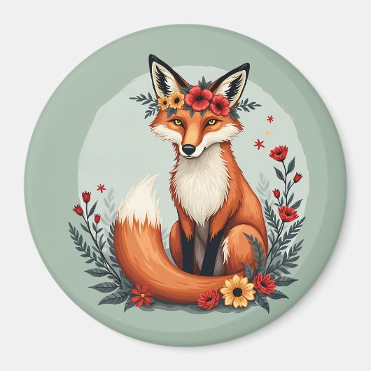 Bezaubernd Blumenfox Holzlandschaft Kunst Magnet (Vorne)