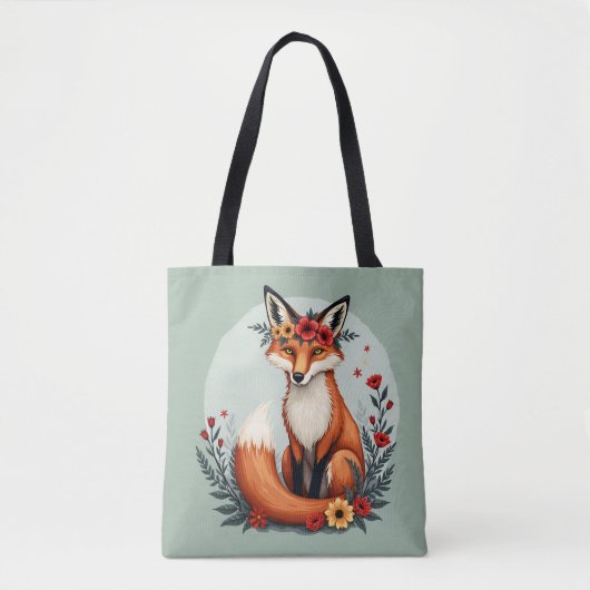Bezaubernd Blumenfox Holzlandschaft Kunst Tasche (Vorderseite)
