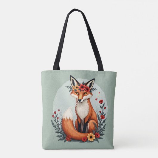Bezaubernd Blumenfox Holzlandschaft Kunst Tasche (Rückseite)