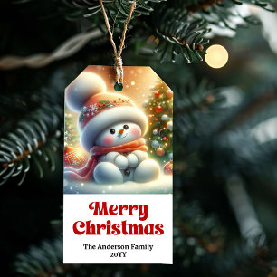 Bezaubernd editierbares Weihnachts-Schneemann-Gesc Geschenkanhänger