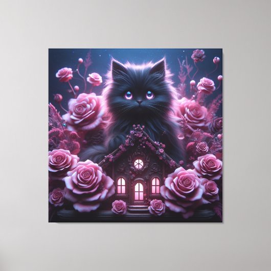 Bezaubernd Kitten Haven: 3D Dark Fantasy Art Print Leinwanddruck (Vorderseite)