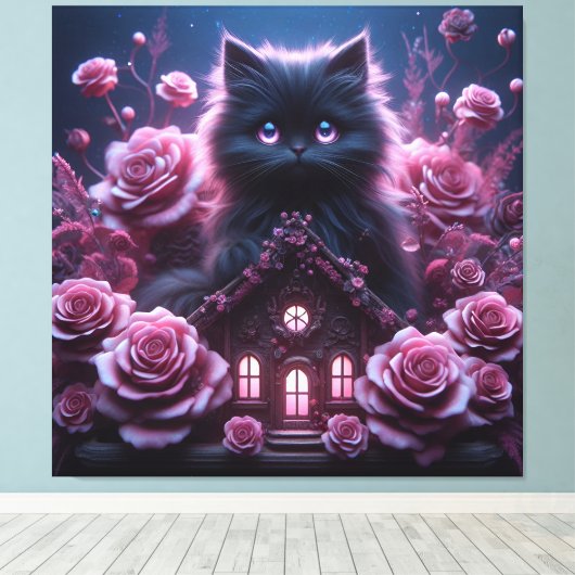 Bezaubernd Kitten Haven: 3D Dark Fantasy Art Print Leinwanddruck (Insitu (Holzboden))