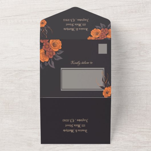 Bezaubernd Orange Bouquet auf Cream Skull All In One Einladung (Außenbereich)