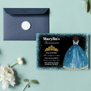 Bezaubernd türkisfarbener Glitzer Prinzessin Quinc Einladung