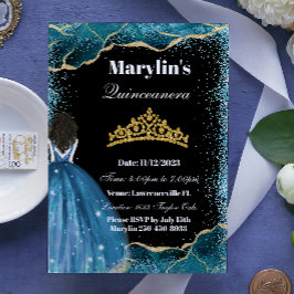 Bezaubernd türkisfarbener Glitzer Prinzessin Quinc Einladung