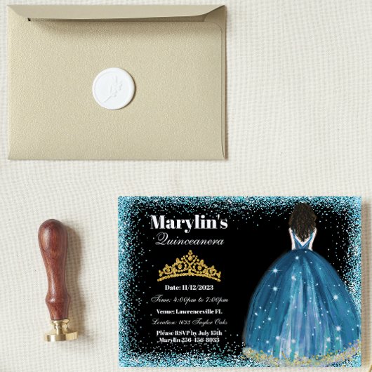 Bezaubernd türkisfarbener Glitzer Prinzessin Quinc Einladung