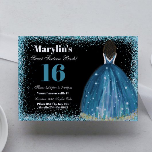 Bezaubernd türkisfarbener Glitzer Prinzessin Quinc Einladung