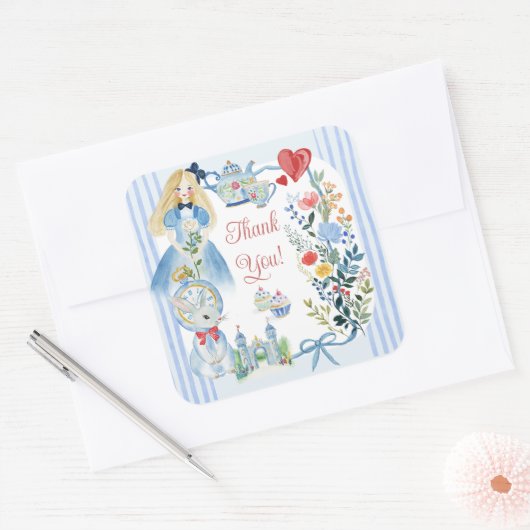 Bezaubernde Alice im Wunderland Garden Vielen Dank Quadratischer Aufkleber (Umschlag)