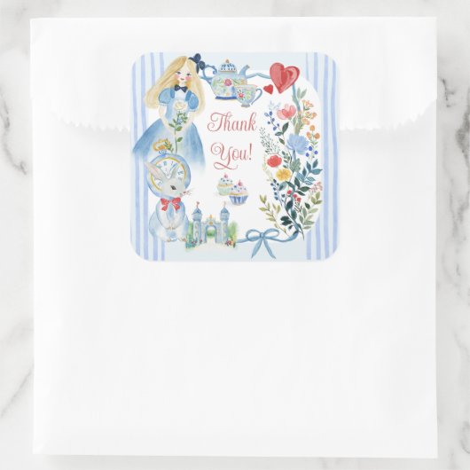 Bezaubernde Alice im Wunderland Garden Vielen Dank Quadratischer Aufkleber (Tasche)