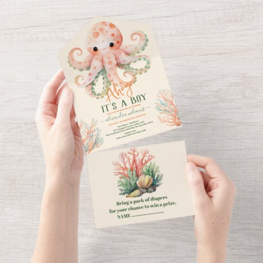 Bezaubernde Aquarelldusche unter dem Meer All In One Einladung (Abreißen)