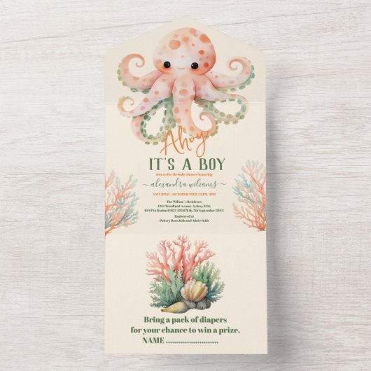 Bezaubernde Aquarelldusche unter dem Meer All In One Einladung (Innen Boden)