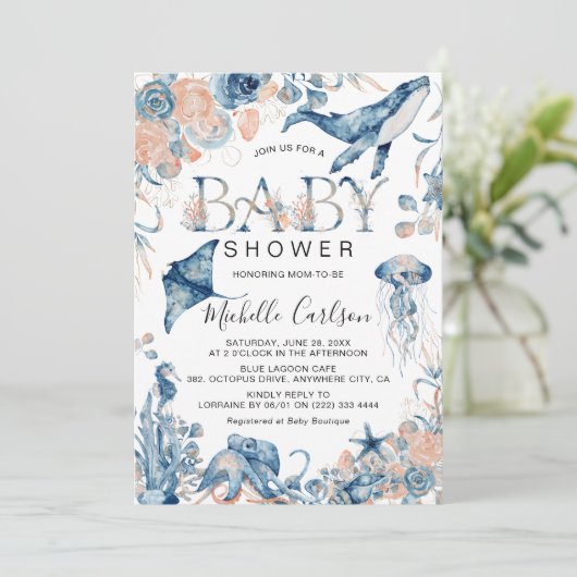 Bezaubernde Aquarelldusche unter dem Meer Einladung (Stehend Vorderseite)