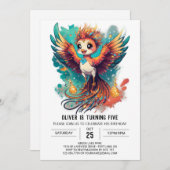 Bezaubernde Aquarellfarbe Phoenix Geschichte Gebur Einladung (Vorne/Hinten)