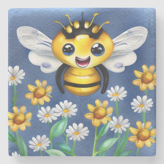 Bezaubernde Biene im Blumengarten Steinuntersetzer (Vorderseite)
