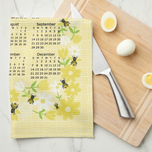 Bezaubernde Bienen-Blume 2025 Kalendergestaltung Geschirrtuch (Viertel Falte)
