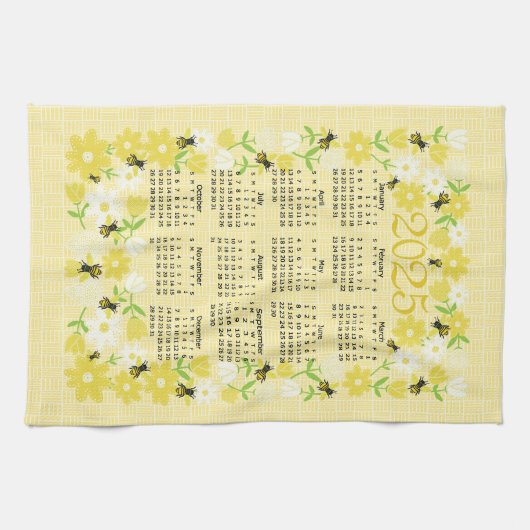 Bezaubernde Bienen-Blume 2025 Kalendergestaltung Geschirrtuch (Horizontal)