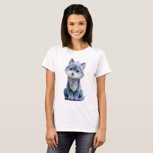 Bezaubernde Blaue Galaxie Wolf Welpe Illustration  T-Shirt