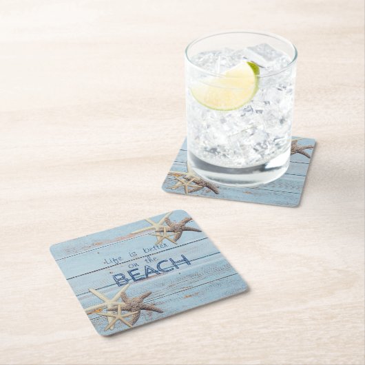 Bezaubernde blaue Holzstruktur, Seesterne Rechteckiger Pappuntersetzer (Vor Ort)