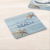 Bezaubernde blaue Holzstruktur, Seesterne Rechteckiger Pappuntersetzer (angewinkelt)