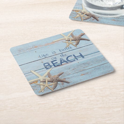 Bezaubernde blaue Holzstruktur, Seesterne Rechteckiger Pappuntersetzer (angewinkelt)