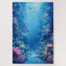 Bezaubernde blaue Tiefen und Korallenriffe