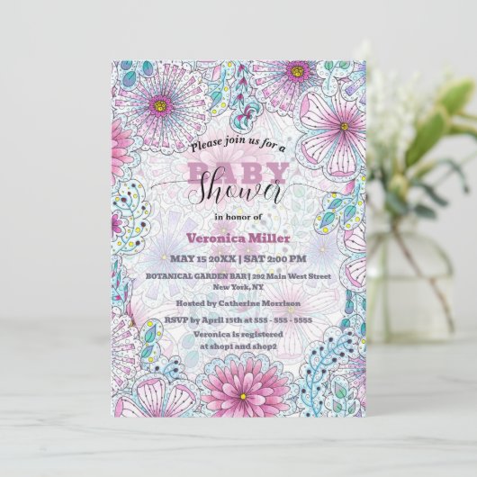 Bezaubernde Bohemische Blume Kinderdusche Einladung (Stehend Vorderseite)