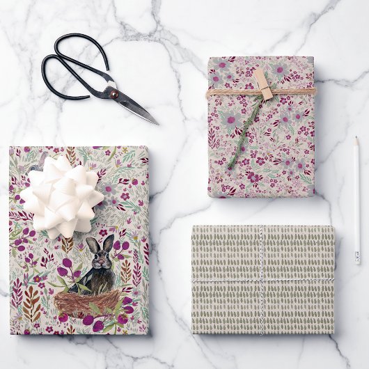 Bezaubernde Bunnies in Korbkörben, Wiesen-Dekoupag Geschenkpapier Set