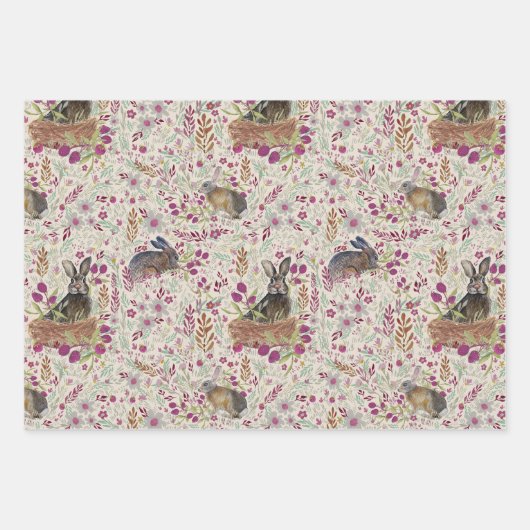Bezaubernde Bunnies in Korbkörben, Wiesen-Dekoupag Geschenkpapier Set (Vorderseite)