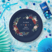 Bezaubernde Burgundy Blauer Blumengarten Taufe Pappteller (Party)