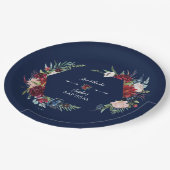 Bezaubernde Burgundy Blauer Blumengarten Taufe Pappteller (Schrägansicht)