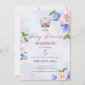 Bezaubernde Butterfly Crown Fairy Princess Geburts Einladung (Vorderseite)