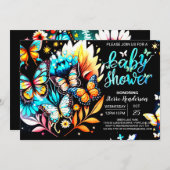 Bezaubernde Butterfly Digital Boy Baby Dusche Einladung (Vorne/Hinten)