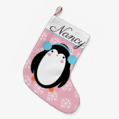 Bezaubernde Chubby-Pinguin mit Schneeflocken Kleiner Weihnachtsstrumpf (Vorderansicht (hängend))