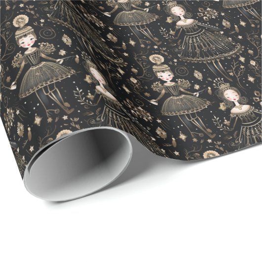 Bezaubernde Clara, Black Nutcracker Ballet Geschenkpapier (Rolleneckpunkt)