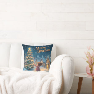 Bezaubernde Dorflandschaft "Frohe Weihnachten" Kissen