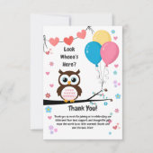 Bezaubernde Eule mit Balloons & Herz Babydusche Dankeskarte (Vorderseite)