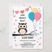 Bezaubernde Eule mit Balloons & Herz Babydusche Einladung (Vorderseite)