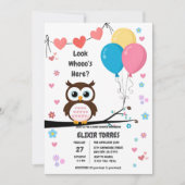Bezaubernde Eule mit Balloons & Herz Babydusche Einladung (Vorderseite)